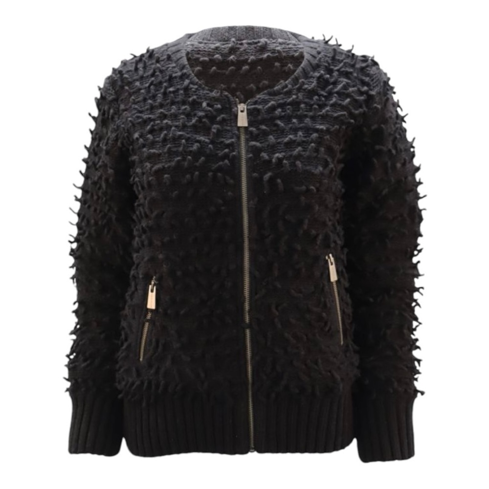 Anine Bing Black Wool Blend Bauble 3D Textured Zipper Front Jacket Coat Womens S - Picture 4 of 16